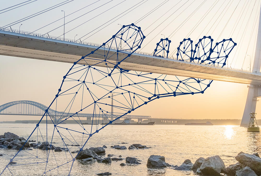 Symbolische tragende Hand unter einer Brücke, Verlässlichkeit und Innovation bei IPConcept.